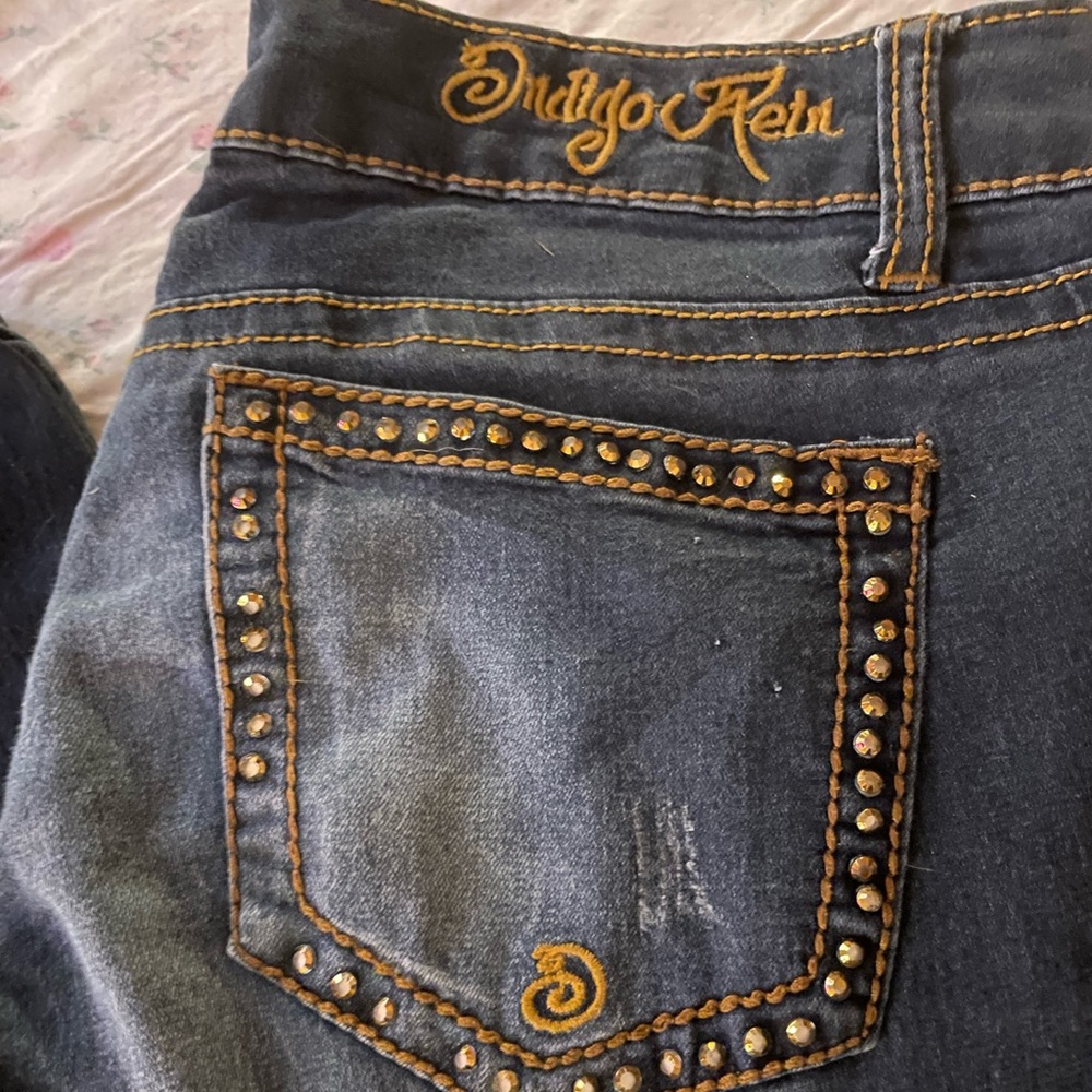 Indigo Rein Blue Jeans with Metallic Studs and Contrast Stitching